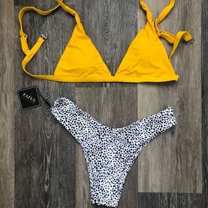 Zaful yellow top and leopard bottom bikini